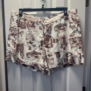 Abercrombie & Fitch Cream Shorts with Brown Scenic Print